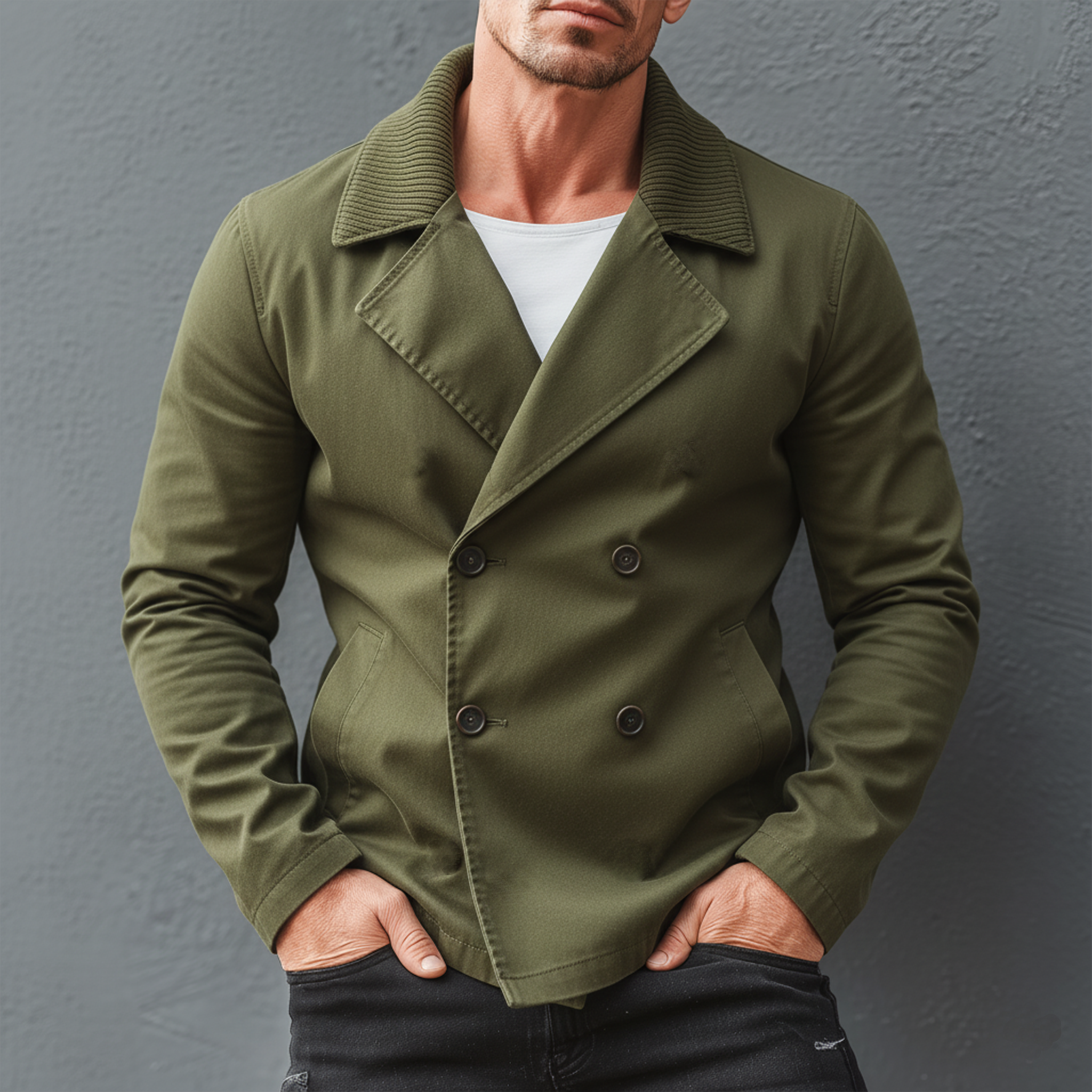 Men's Classic Corduroy Lapel Double-Breasted Cotton Blend Slim Fit Jacket MTA2476J0K