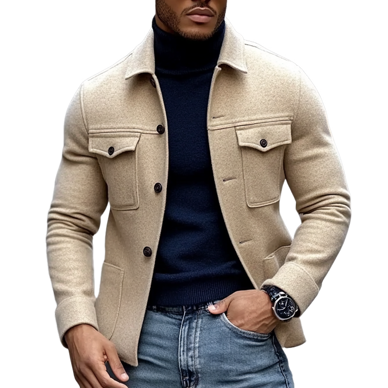 Men's Blended Solid Color Lapel Multi-pocket Jacket MTA2308I8X