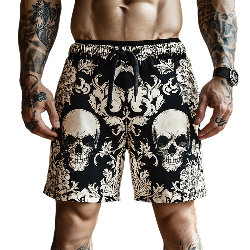 Men's Retro Skull Print Casual Shorts 74864208TO