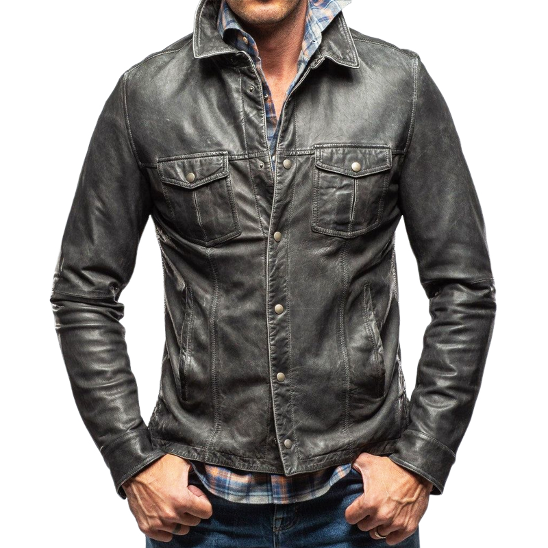Men's Classic Vintage Pu Leather Snap Button Jacket MTA0817I4U
