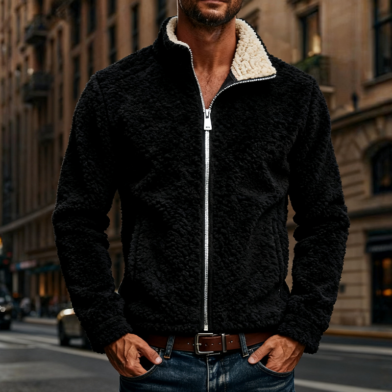 Men's Loose-Fit Contrast Fleece Zip-Up Jacket MTA2262J9X