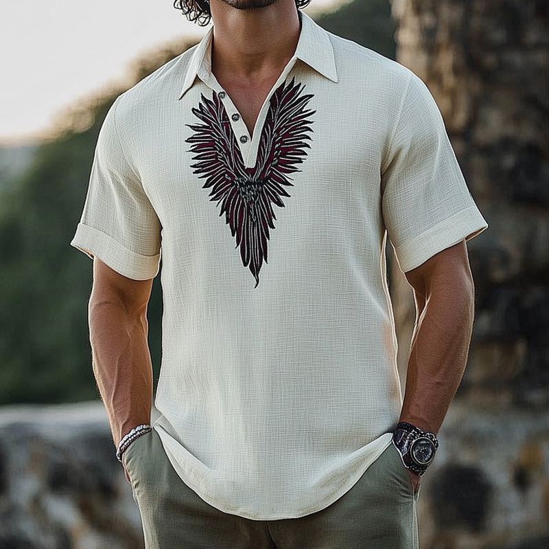 Men's Summer Retro Embroidered Short Sleeve T-Shirt MTA0633E6U