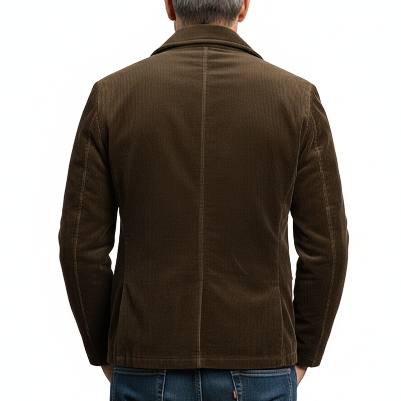 Men's Retro Brown Double-Breasted Notched Lapel Corduroy Slim Fit Jacket MTA3118J4U