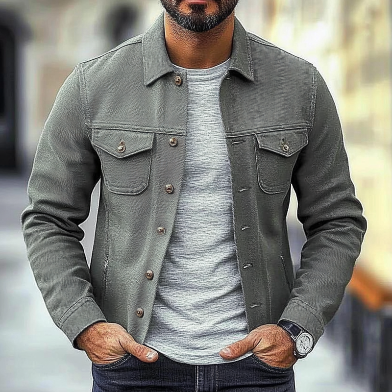 Men's Cotton Blend Twill Lapel Single-breasted Slim-fit Jacket MTA1600H6X