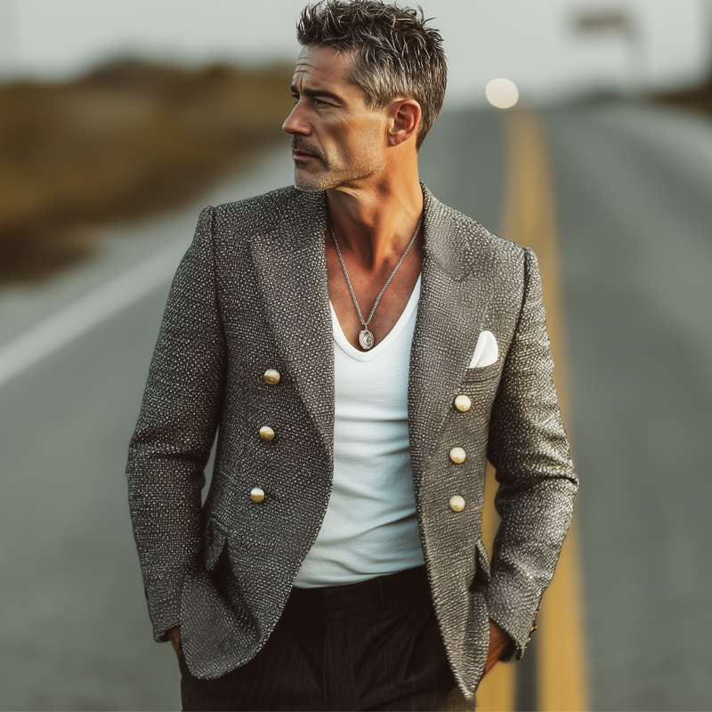 Men's Spring And Autumn Notch Lapel Double-Breasted Blazer MTA1260H1U