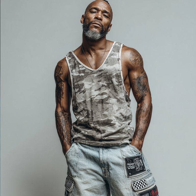 Men's Casual Camouflage Print V-Neck Tank Tops MTA1928F2X