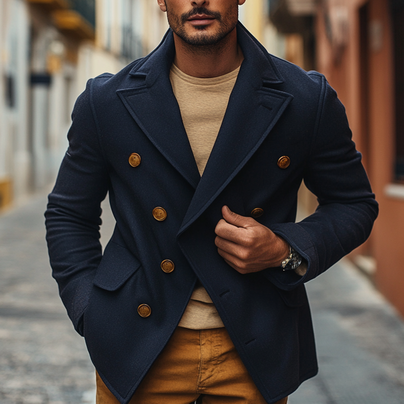 Men's Faux Wool Blend Lapel Double-Breasted Jacket MTA0440I7X
