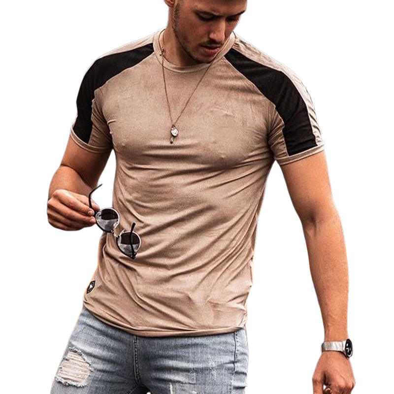 Herre T-skjorte med rund hals og korte ermer i kontrastfarge, avslappet sporty stil MTA0863G1X