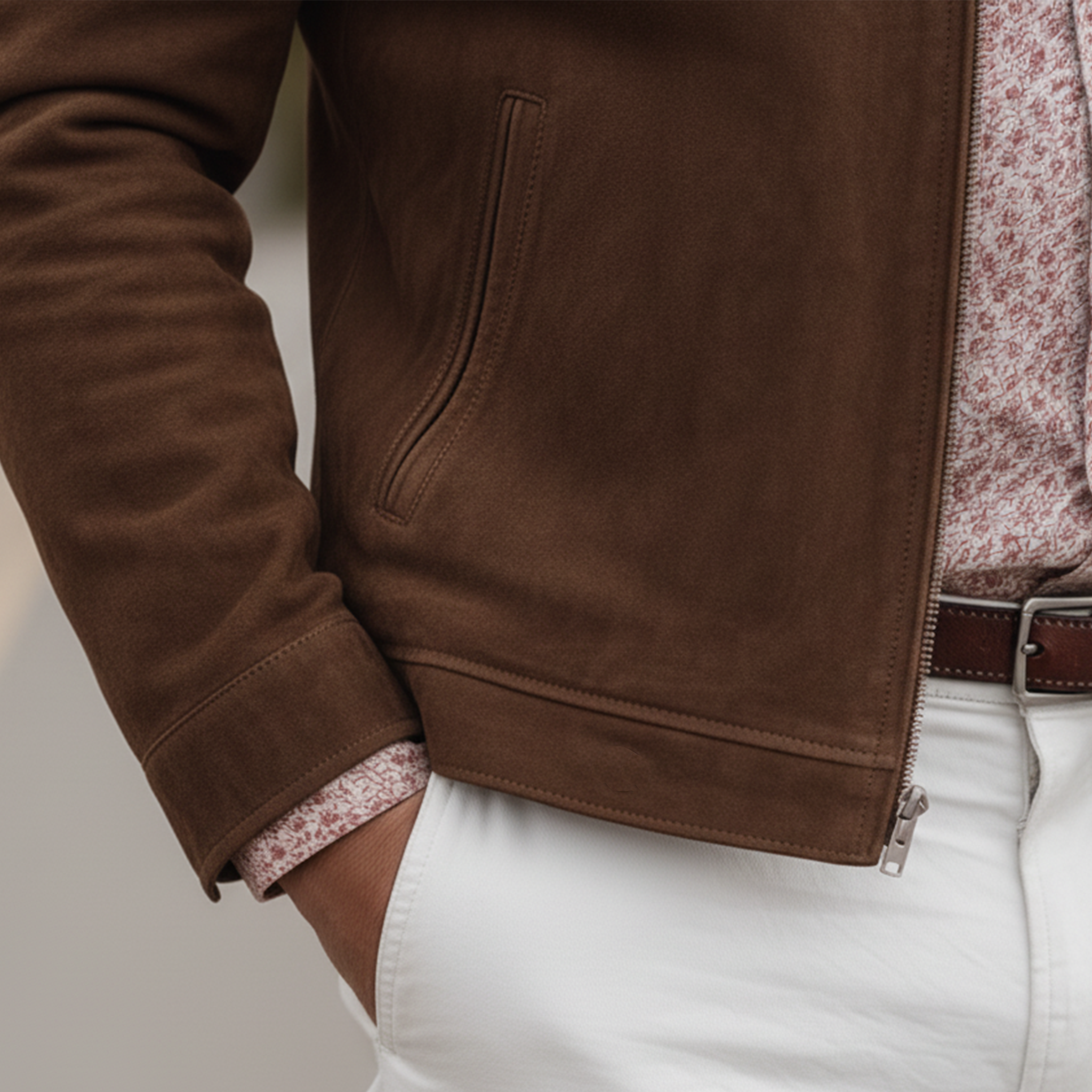 Men's Classic Retro Stand-up Collar Epaulette Multi-pocket Faux Suede Jacket MTA0126K4K