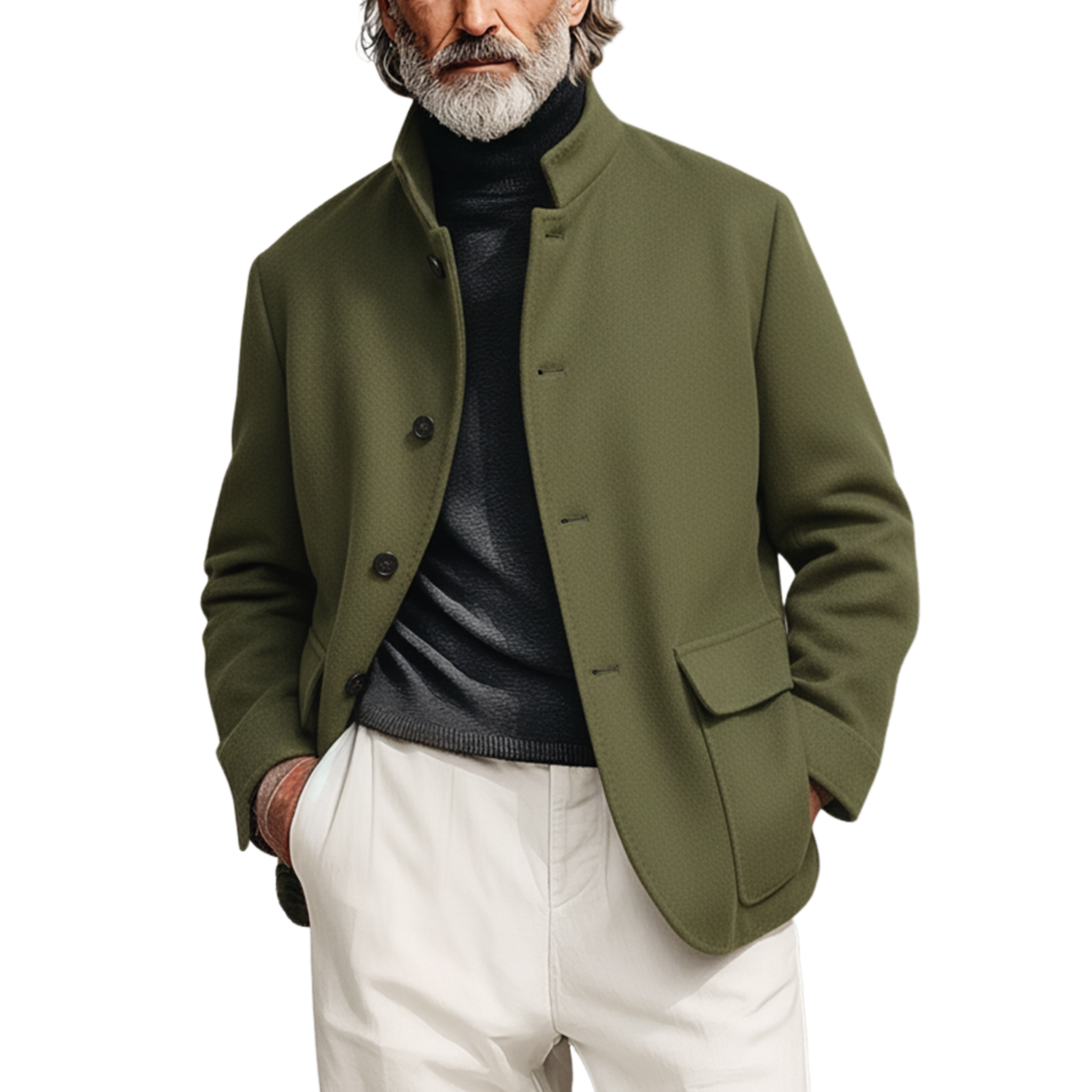 Men's Classic Light Business Stand Collar Faux Wool Jacket MTA0575K0K