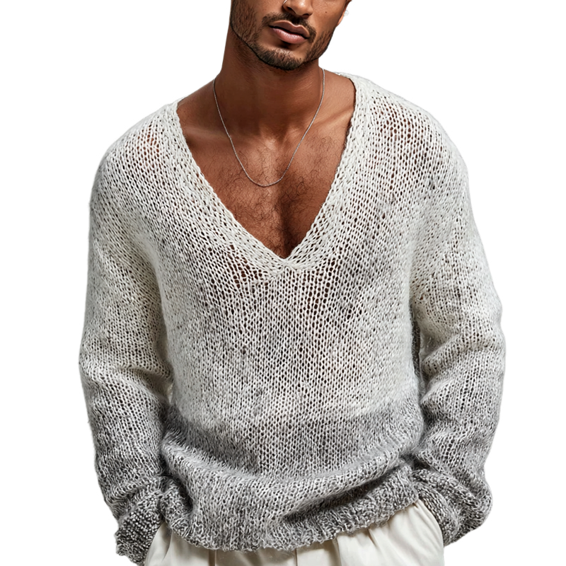 Men's Fashion Gradient V Neck Long Sleeve Loose Sweater MTA2096H9Z