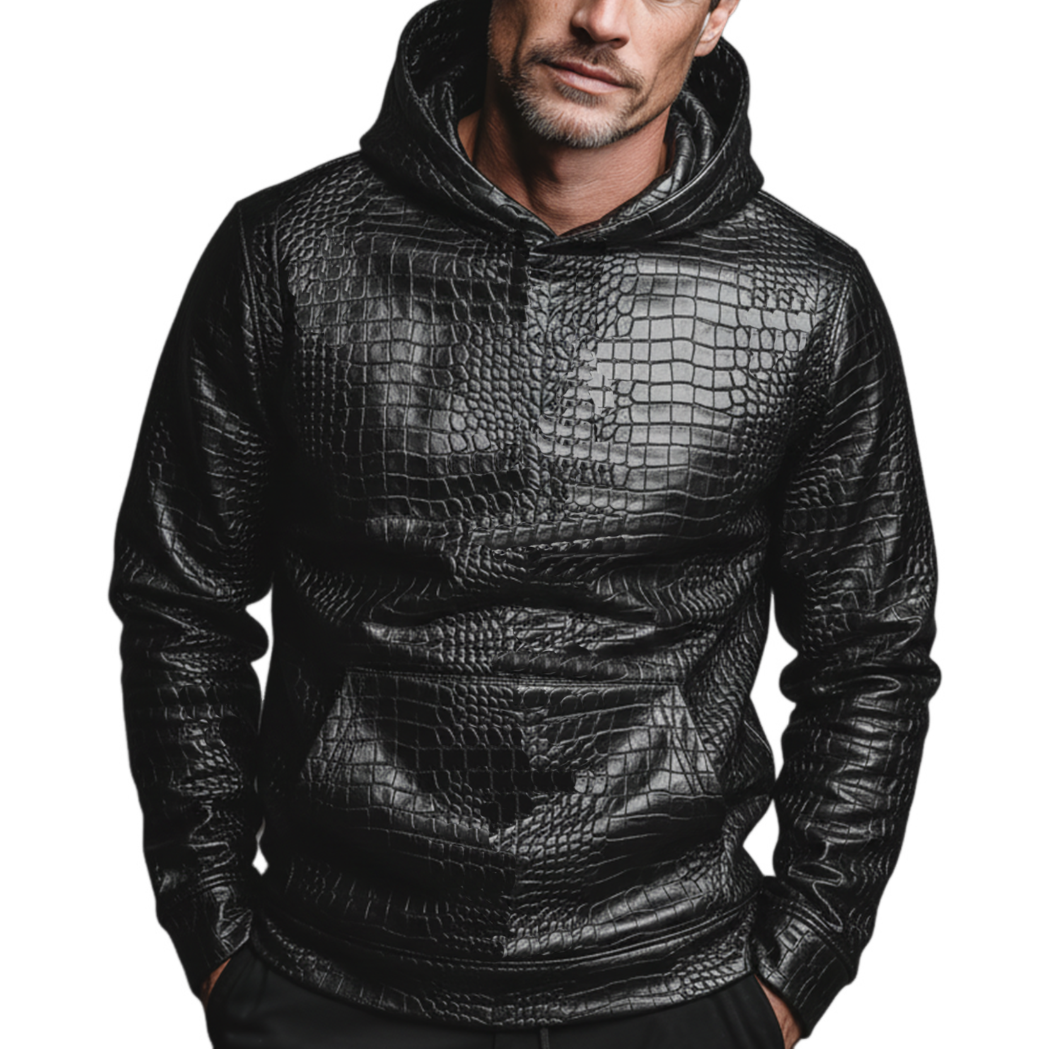 Men's Classic Casual Crocodile Leather PU Leather Hoodie MTA1638J2K