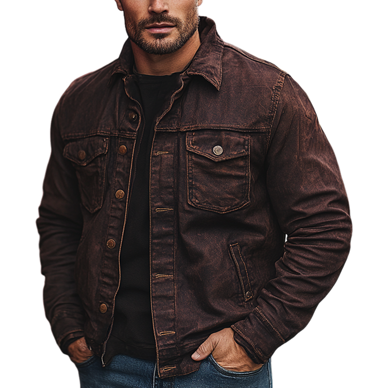 Men's Vintage Washed Lapel Denim Jacket MTA0143I5X
