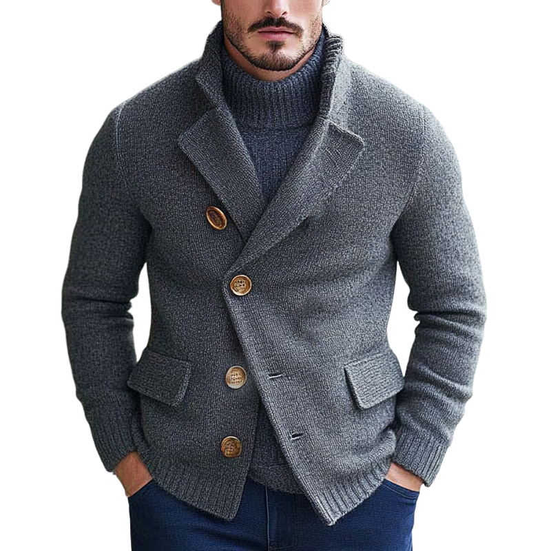 Men's Solid Color Casual Knitted Lapel Cardigan MTA0116I6X