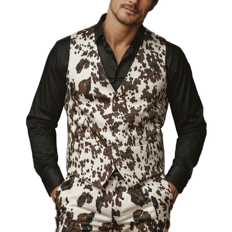 Men's Winter Fashion Leopard Pattern Leather Suit Vest MTA1144J9P