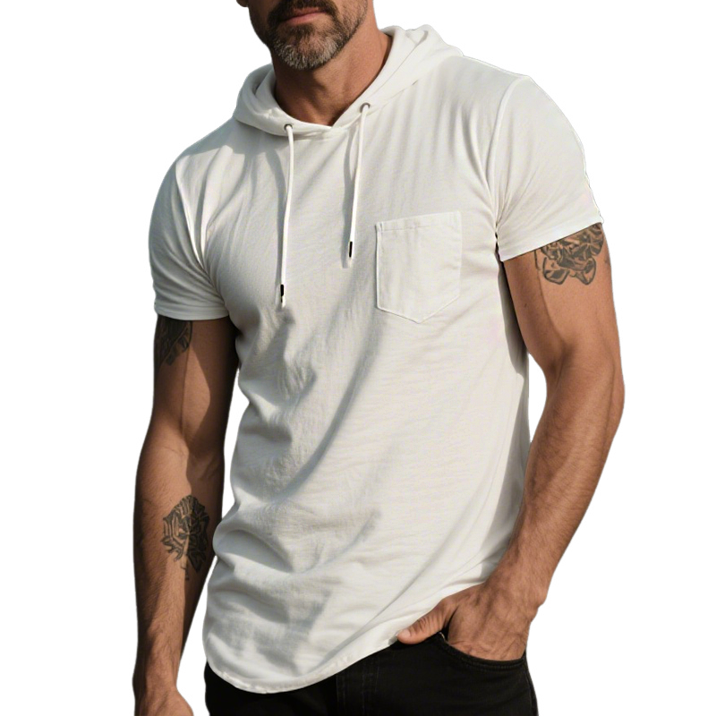 Men's Retro Casual Cotton Hooded Short Sleeve T-Shirt MTA1645G7TO