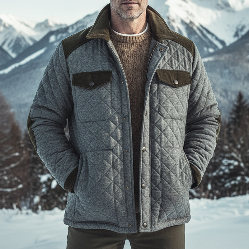 Men's Vintage Casual Diamond Stitching Patch Lapel Hunting Jacket MTA2523I3TO
