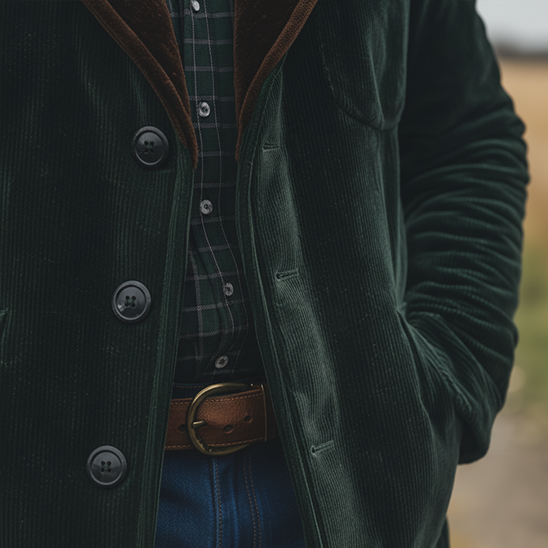 Men's Winter Retro Color-blocked Corduroy Long Button Coat MTA0595K4P