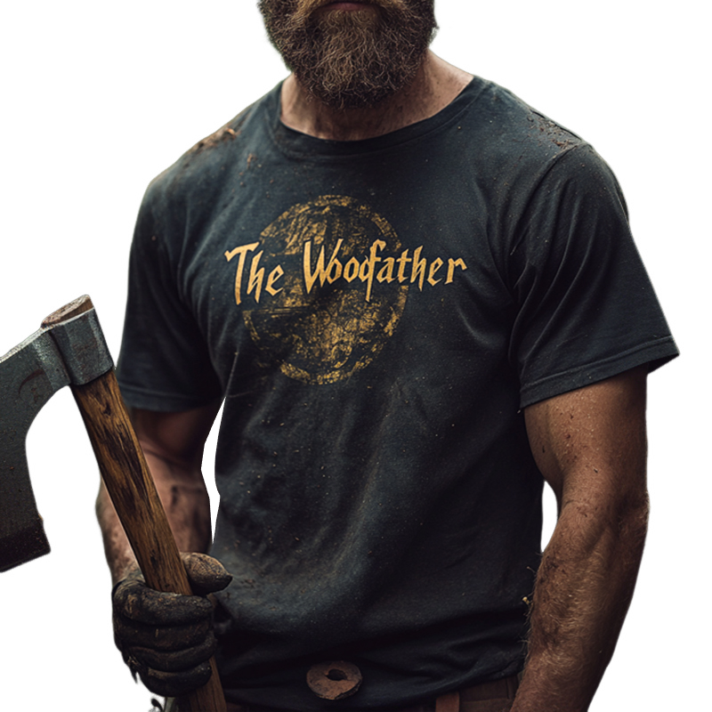 Men's Retro Casual Cotton The Woodfather Print Round Neck Short-Sleeved T-Shirt MTA2783E3TO