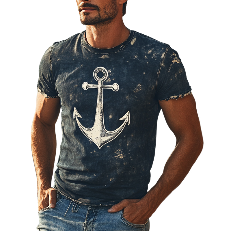 Men's Retro Printed Round Neck Short Sleeve T-Shirt MTA2448F4X