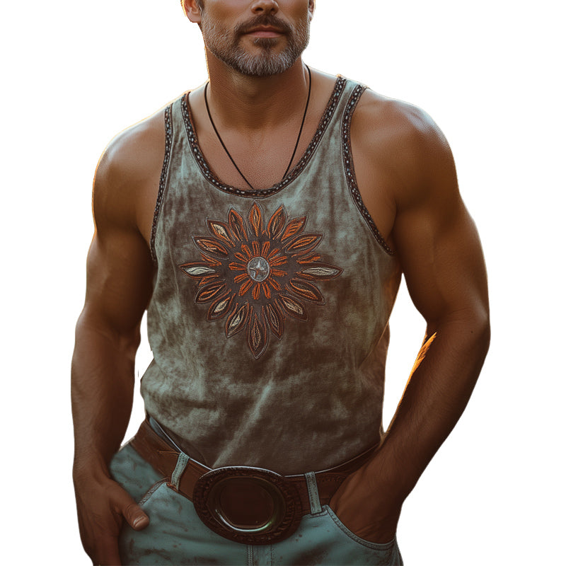 Men's Western Cowboy Style Vintage Embroidered Tank Top MTA2801D5U