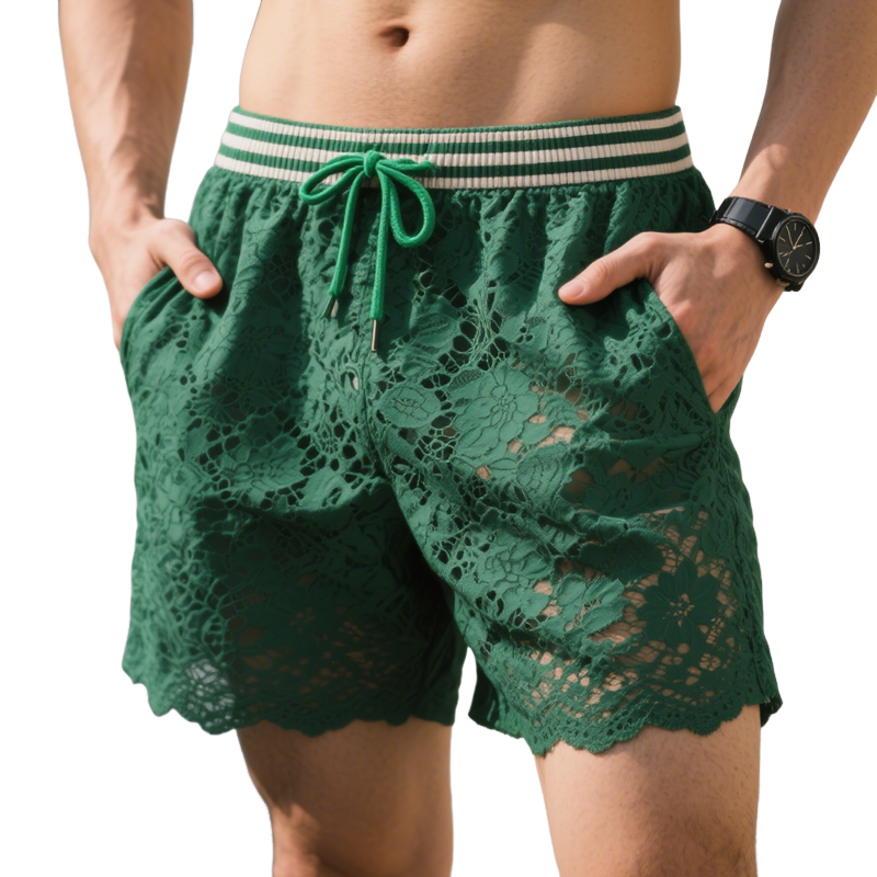 Men's Fashion Striped Drawstring Waist Lace Casual Shorts MTA1254E1Z