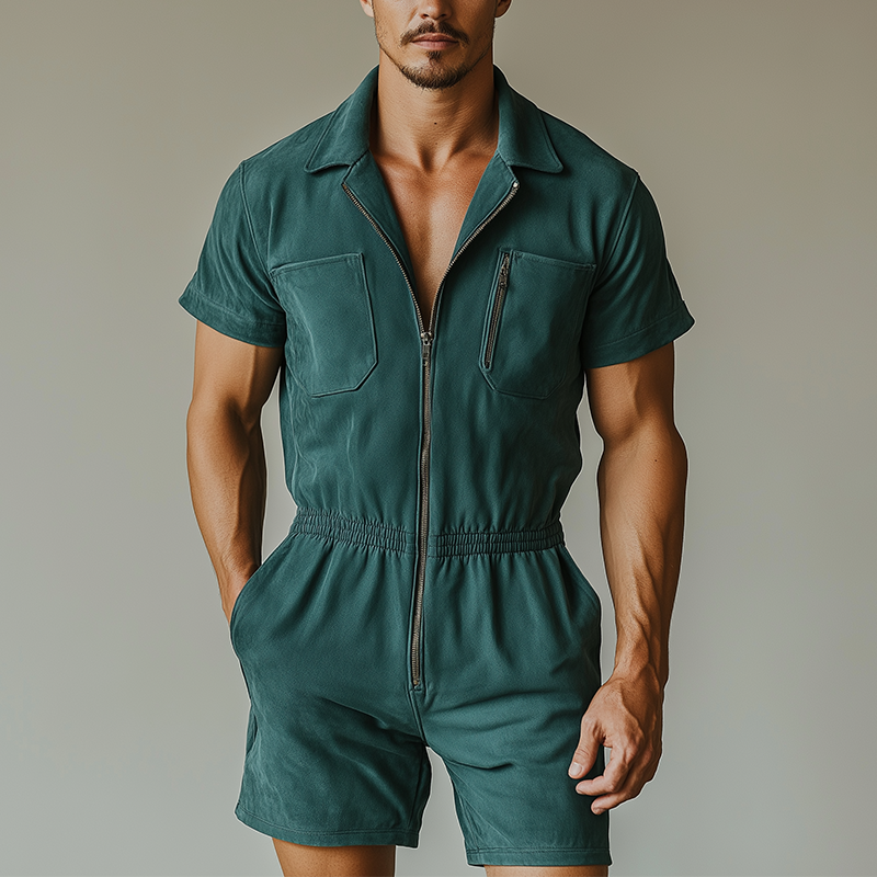 Men's Vintage Faux Suede Zip-Up Jumpsuit MTA2385G1P