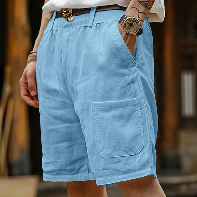 Herreshorts i ensfarget bomull og lin, MTA0714G0X