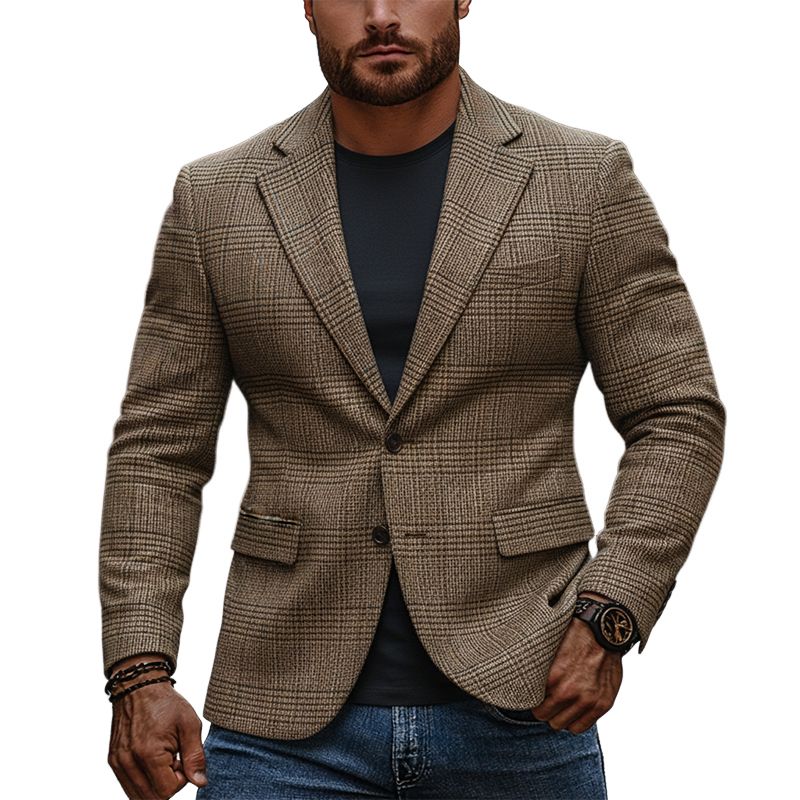 Men's Casual Plaid Blended Lapel Blazer MTA0616K7X