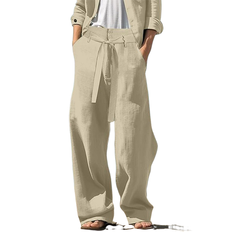 Men's Solid Cotton And Linen Casual Trousers MTA1378H6X