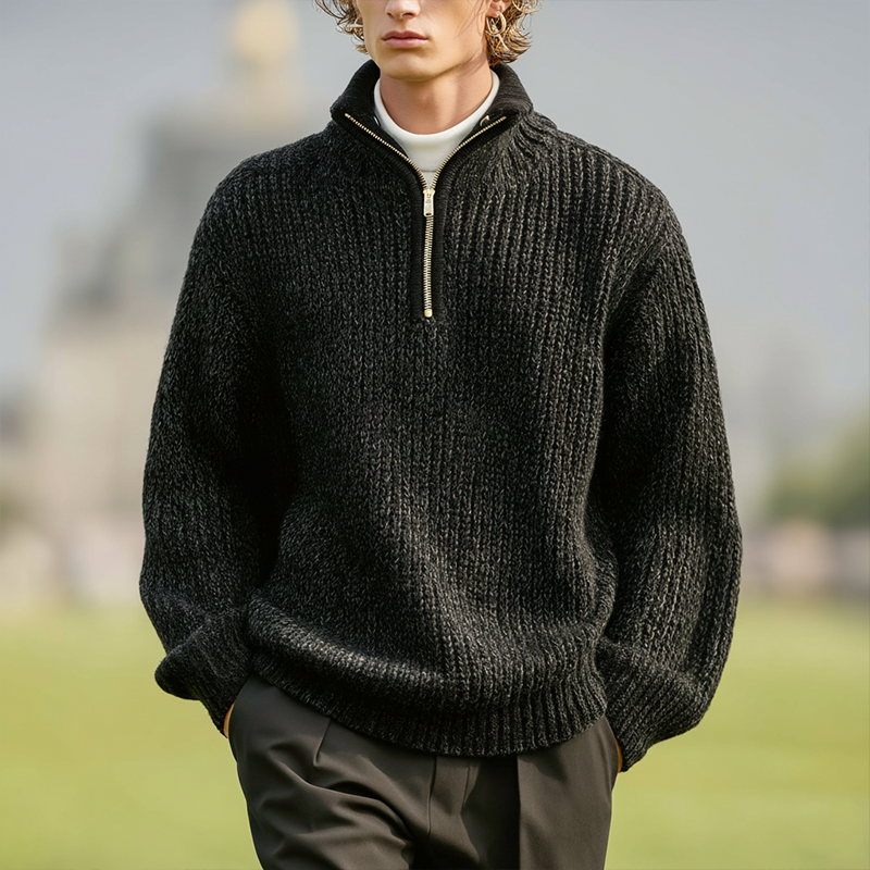 Men's Winter Simple Half-Zip Cotton Knitted Pullover Sweater MTA1465J9P