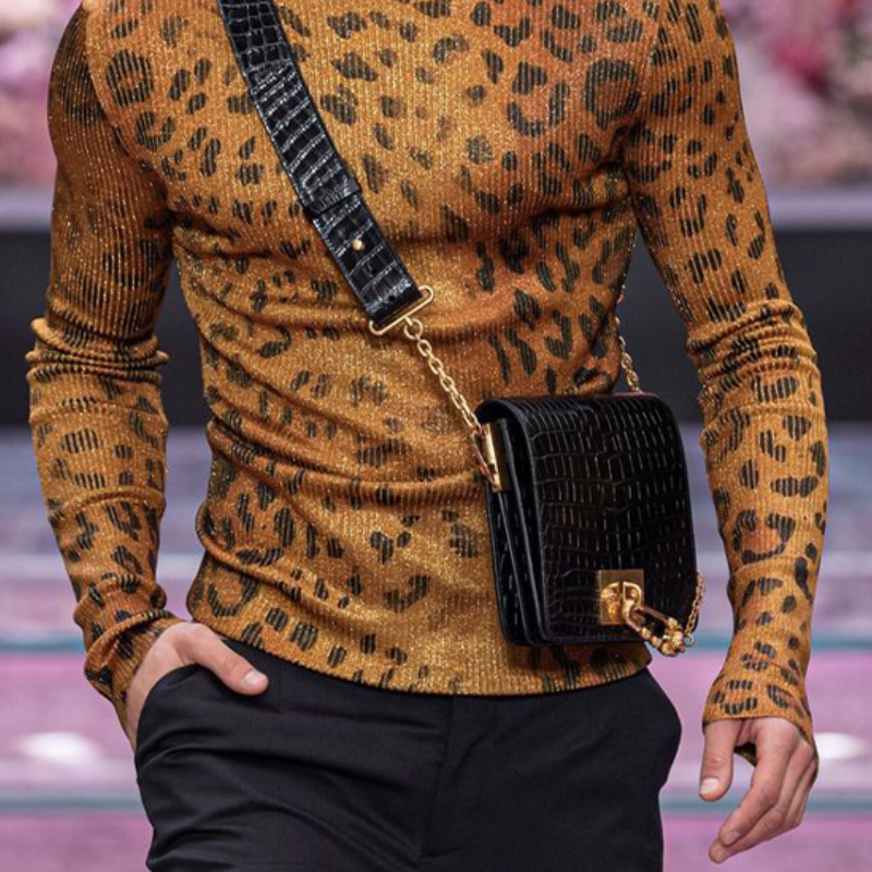 Men's Classic Casual Slim Leopard Print Long Sleeve T-Shirt 65300117K