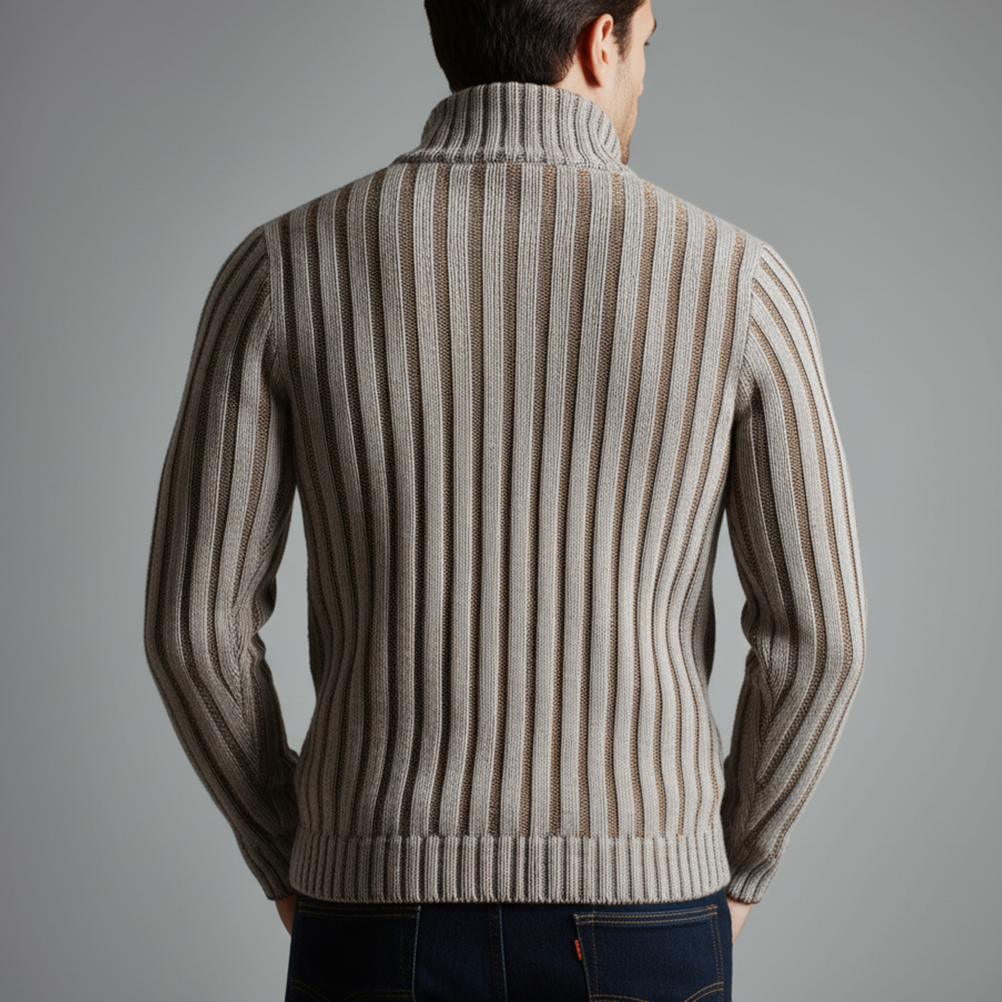 Men's Classic Retro Striped Jacquard Stand Collar Knitted Cardigan MTA2377I4K