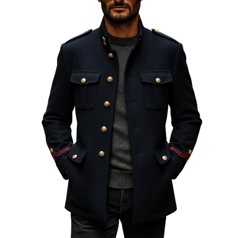 Men's Imitation Wool Stand-up Collar Single-breasted Jacket MTA3058K7X