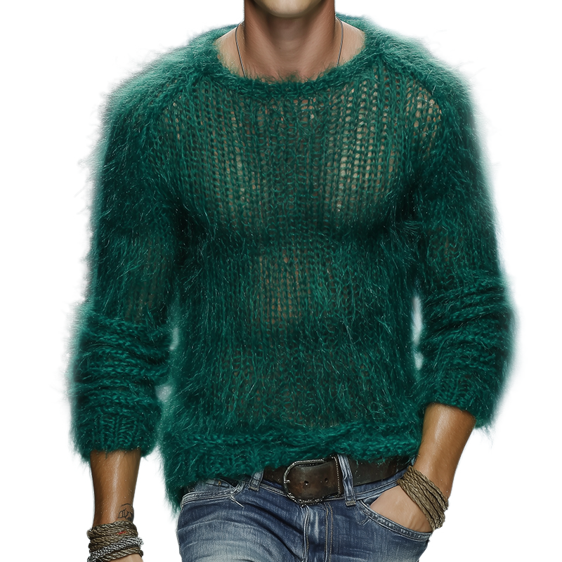 Men's Retro Casual Plush Crew Neck Sweater MTA1512I9TO
