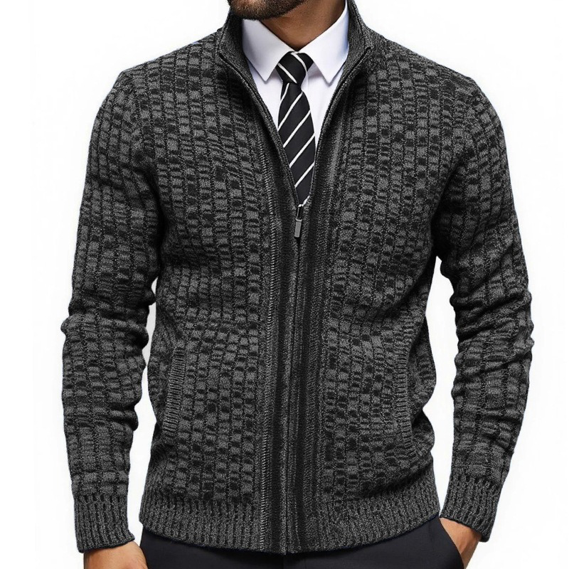 Men's Slim-fit Blended Stand-up Collar Zippered Knitted Cardigan MTA1389H2X
