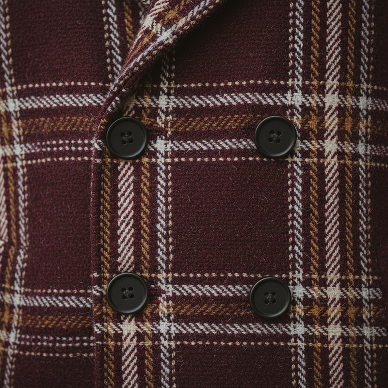Men's Winter Fashion Plaid Faux Wool Double-Breasted Lapel Mid-Length Coat (Including Belt) MTA2550I3P