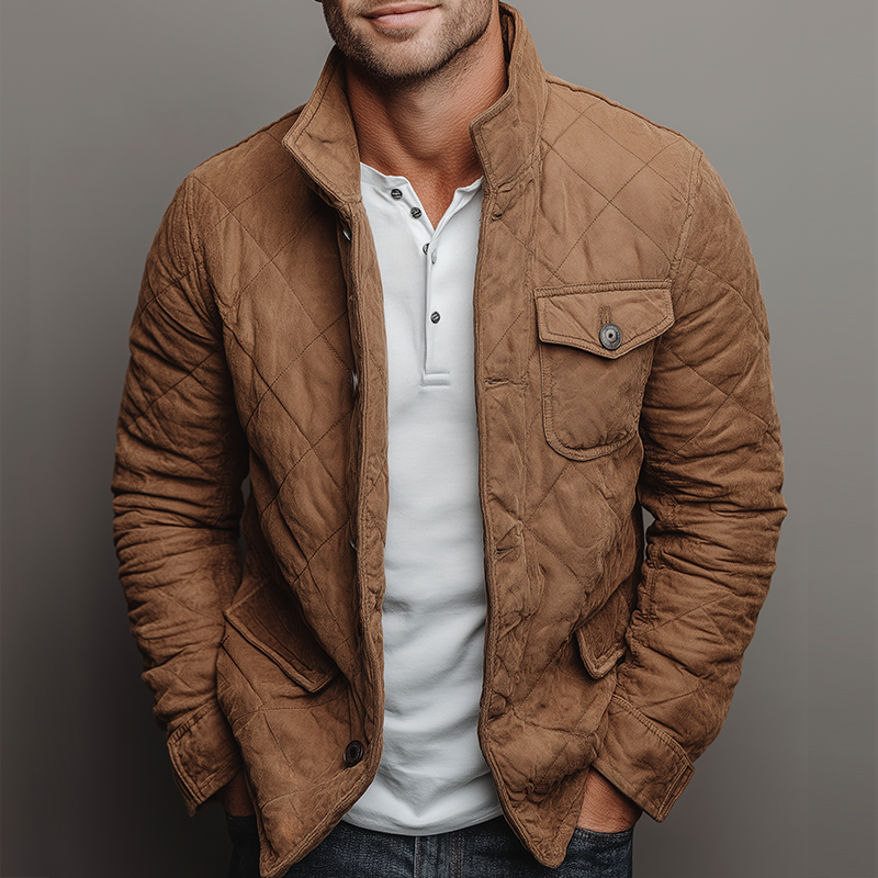 Men's Retro Casual Faux Suede Quilted Warm Lapel Jacket MTA2920J8TO