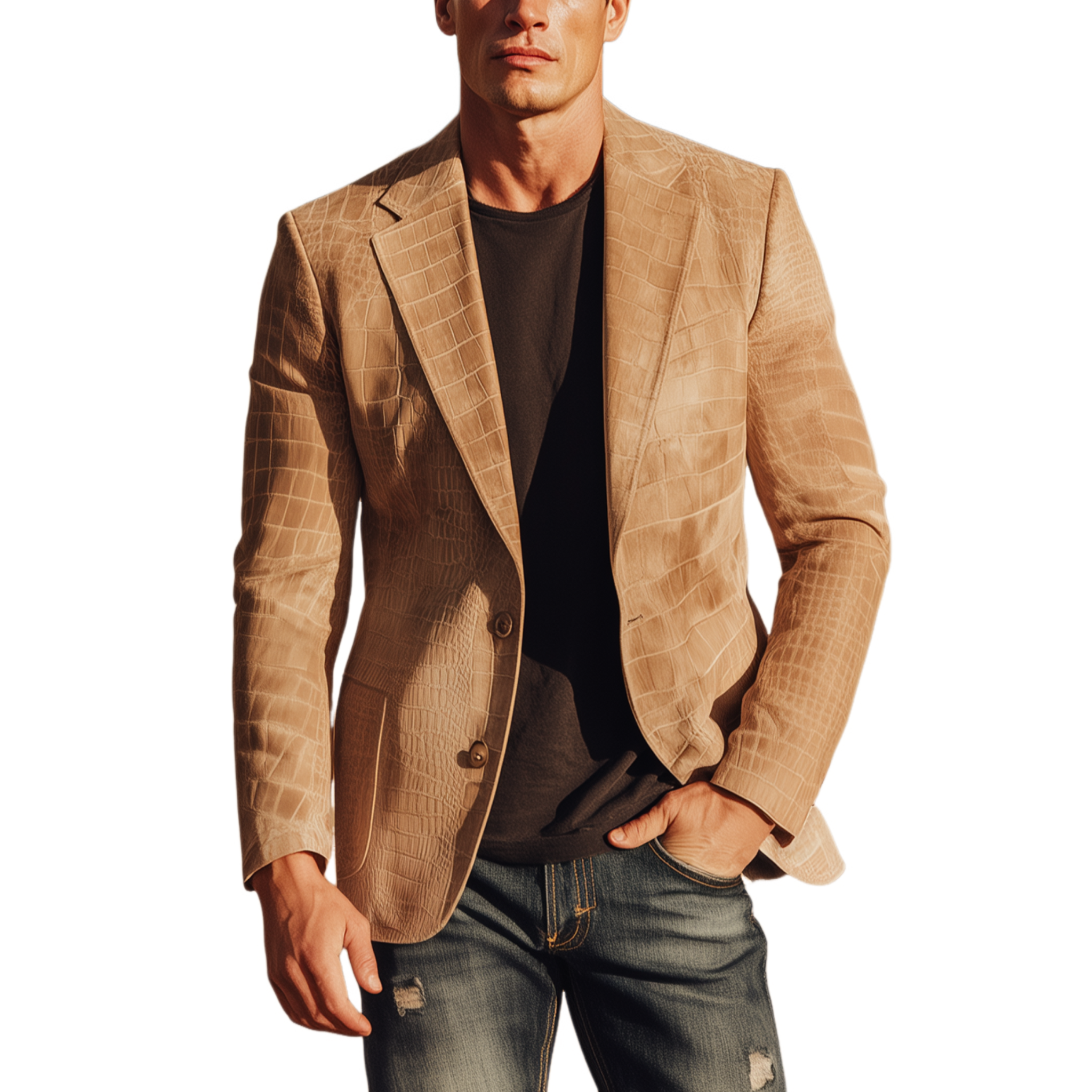 Men's Classic Retro Western Style Textured Matte Leather Single-breasted Slim-fit Blazer MTA0518H6K