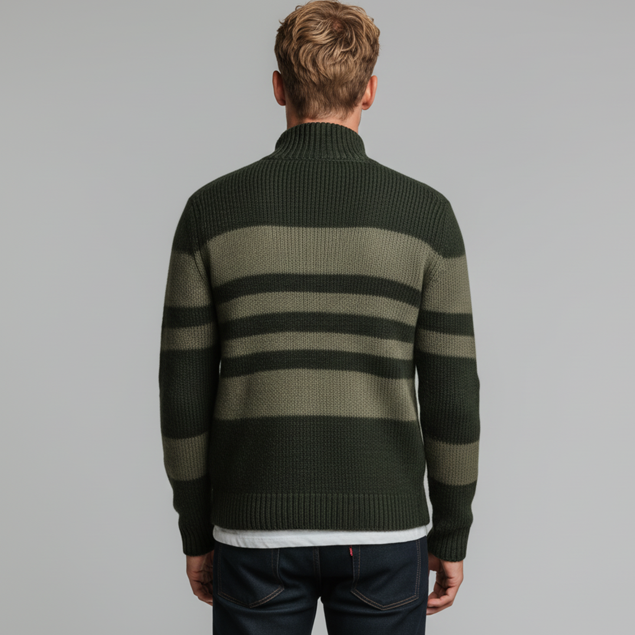 Men's Classic Retro Striped Stand Collar Zipper Knitted Cardigan MTA2351I2K