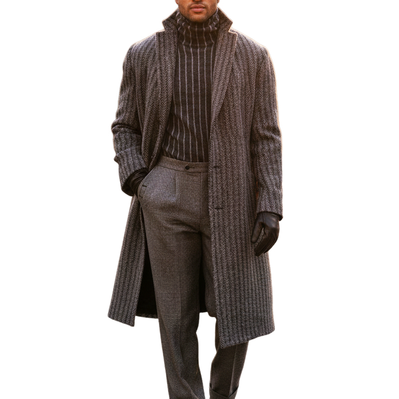 Men's Classic Knee-length Vertical Striped Double-button Coat MTA2348I1U