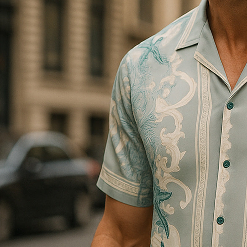 Men's Summer Fashion Cool Satin Printed Short Sleeve Shirt MTA2777E8P
