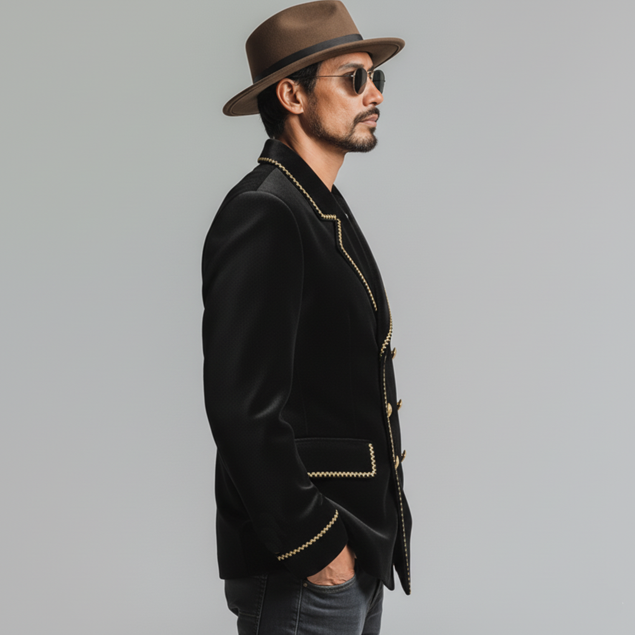 Men's Classic Vintage Lapel Embroidered Faux Velvet Double-breasted Jacket MTA0543L7K