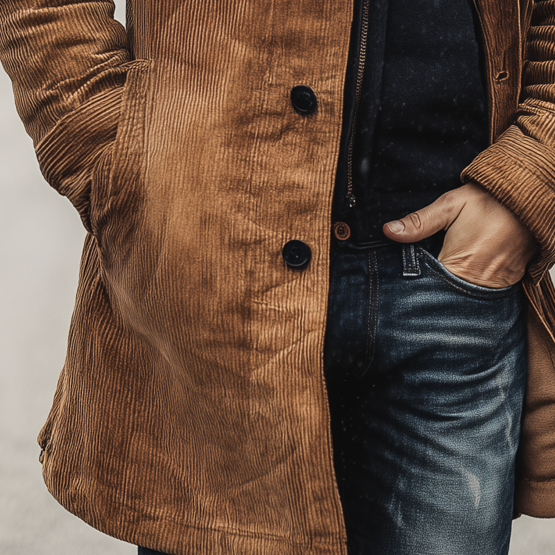 Men's Vintage Corduroy Lapel Single-breasted Mid-length Coat MTA0520H6X