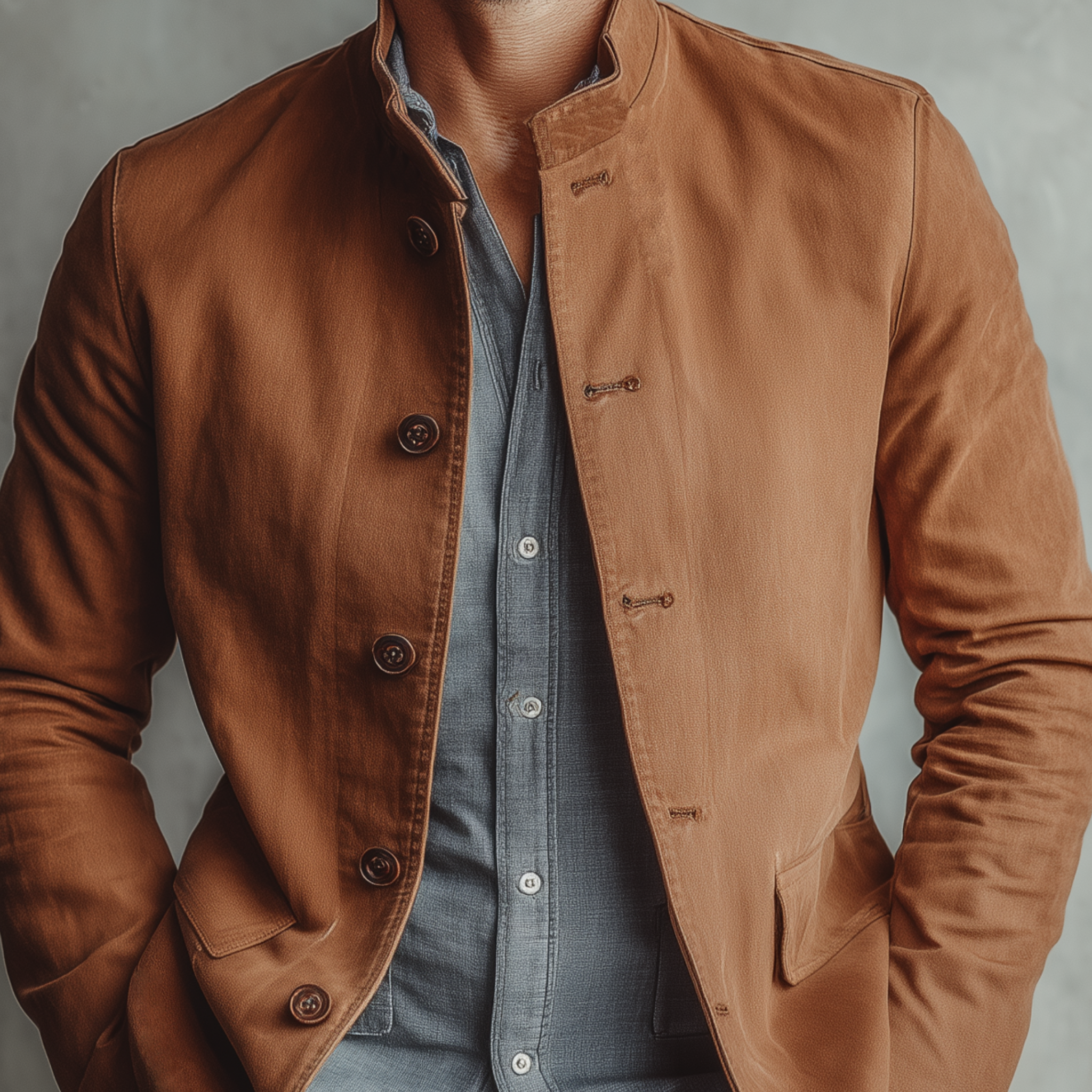 Men's Classic Retro Stand Collar Cotton Blend Slim Fit Jacket MTA2610K4K