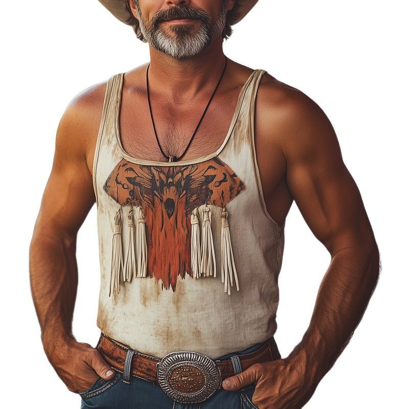 Men's Summer Retro Printed Tassel Tank Top MTA2595D7U