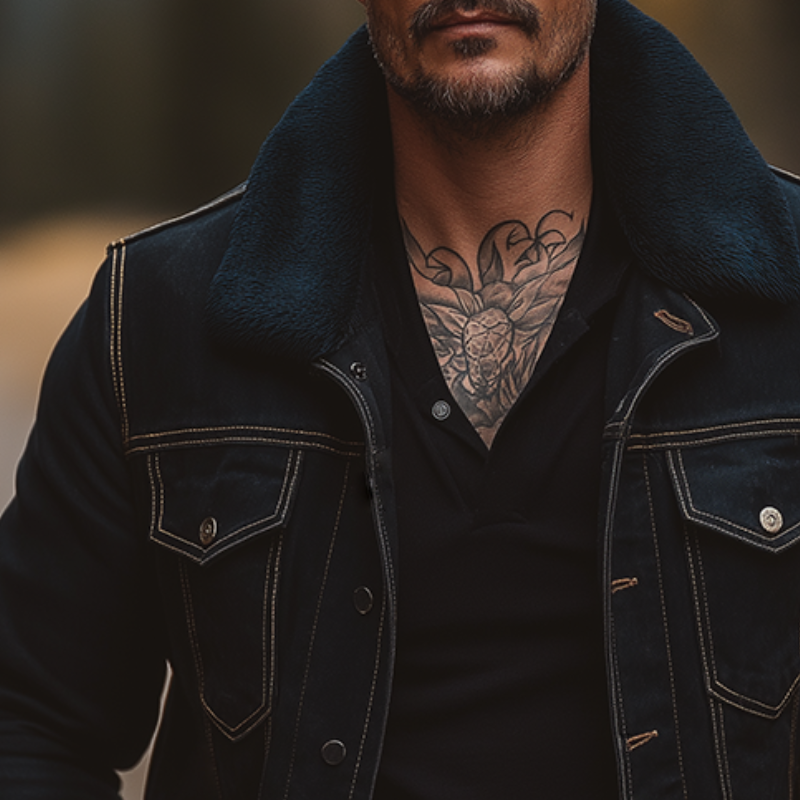 Men's Retro Casual Washed Denim Plush Lapel Jacket MTA2171H8TO