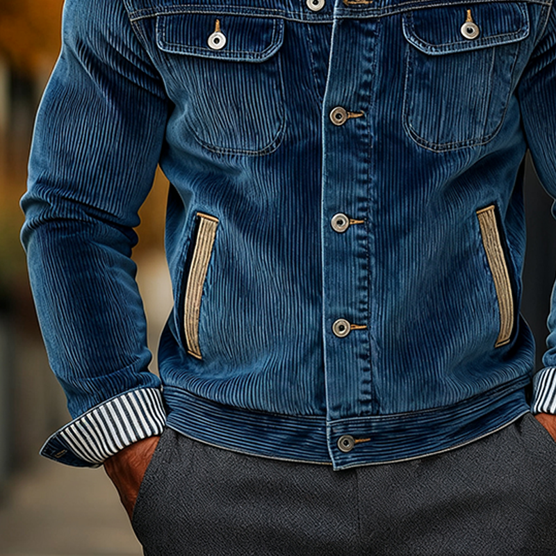 Men's Corduroy Paneled Single-breasted Lapel Jacket MTA1777J9X
