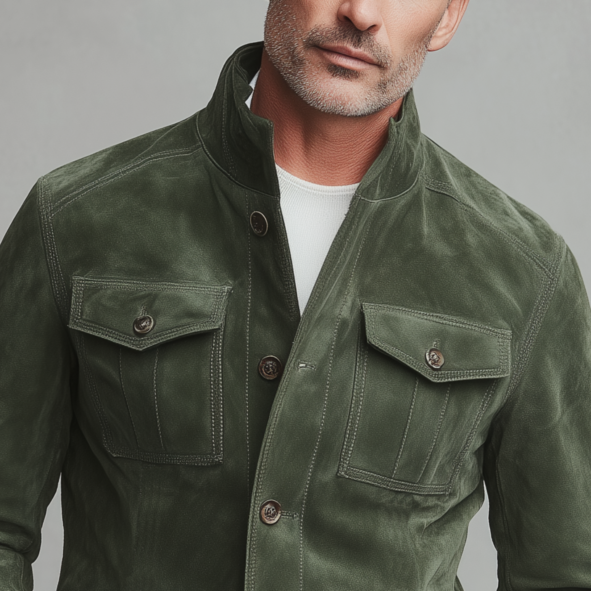 Men's Classic American Casual Stand Collar Multi-pocket Suede Jacket MTA1889H3K