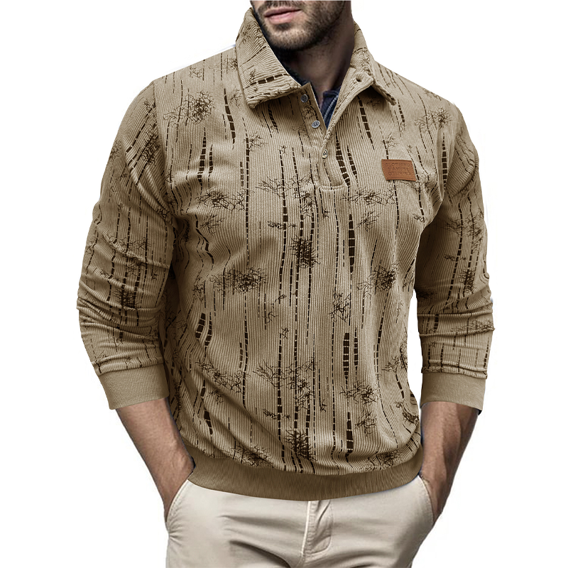 Men's Vintage Corduroy Print Lapel Sweatshirt MTA0227I8U